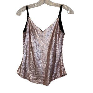 Haoduoyi Sequin Party Tank Top Adjustable Spaghetti Straps Blush Pink Size Small